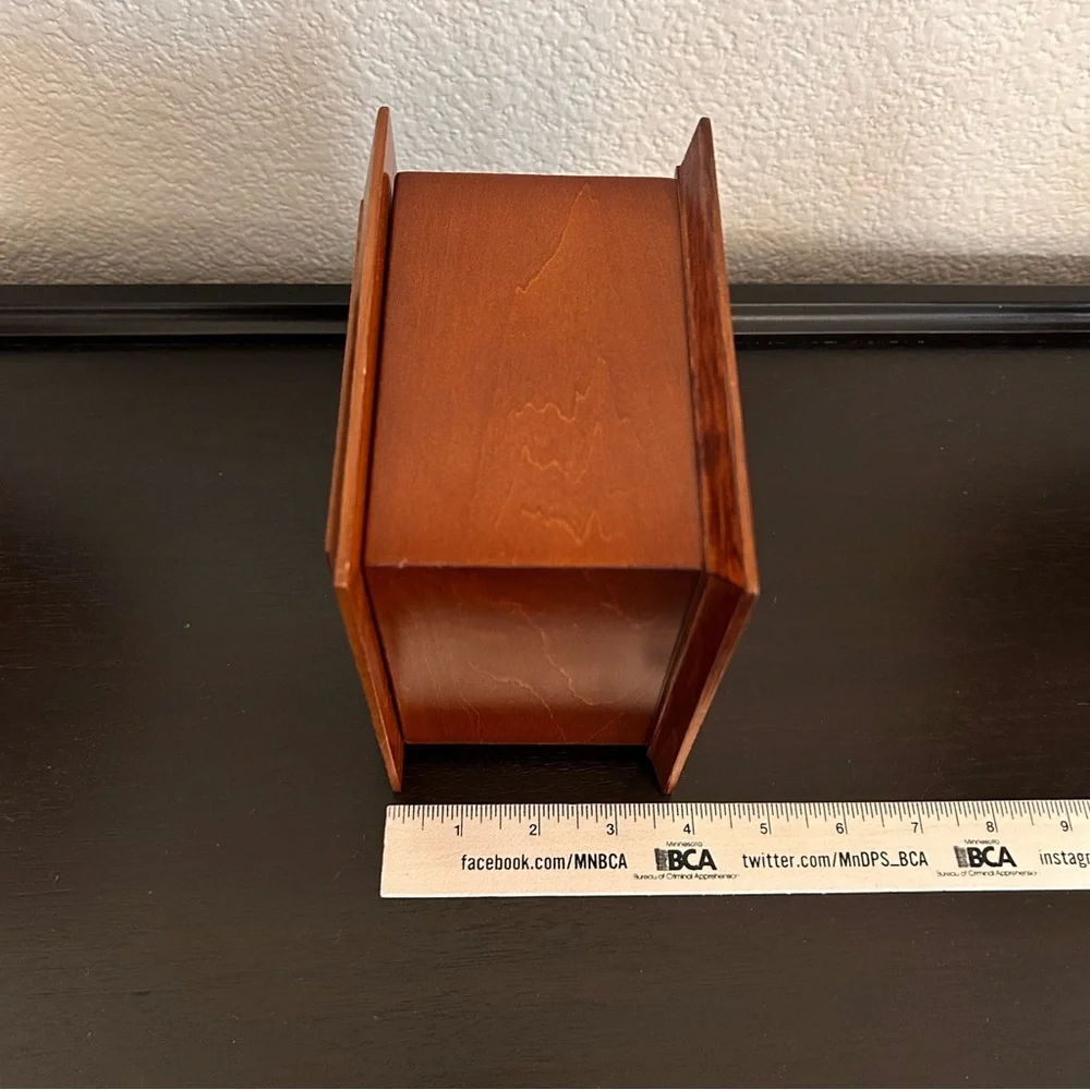Vintage Thomas Kinkabe wooden jewelry box green velvet interior 6”x6x4” 2 tiers